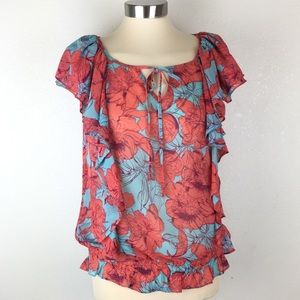 a.n.a A New Approach Floral Ruffle Smocked Blouse